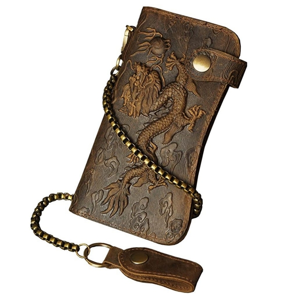 Mens wallet with chain Leather Bifold Checkbook